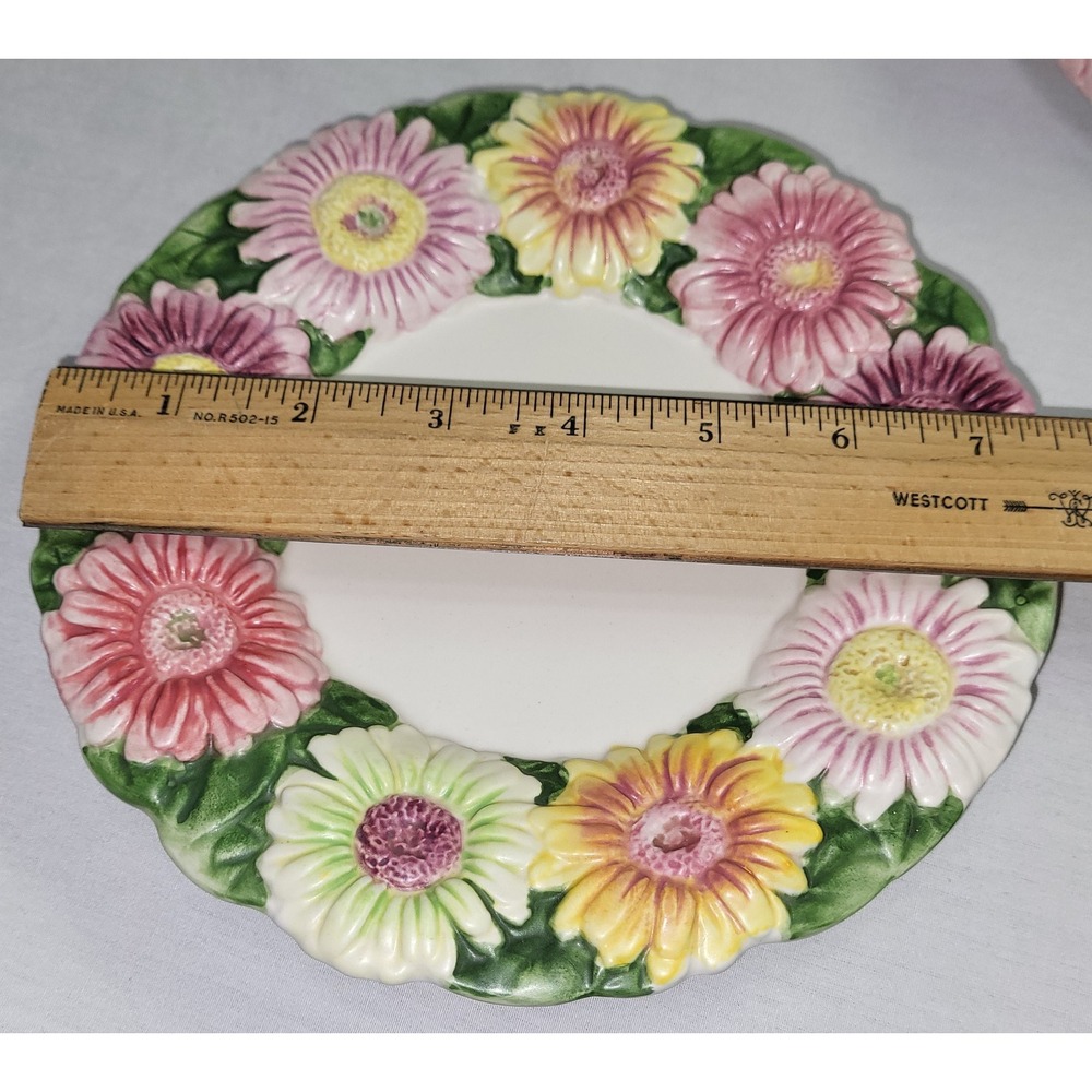 Yankee Candle Gerbera Daisy Jar Shade and Plate Set Floral Flowers Embossed 3D - Picture 3 of 13